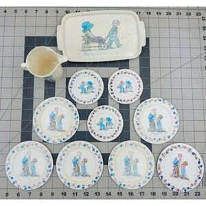 Holly Hobbie Friends 11 PC Plastic Tea Set Chilton White Floral American Greet